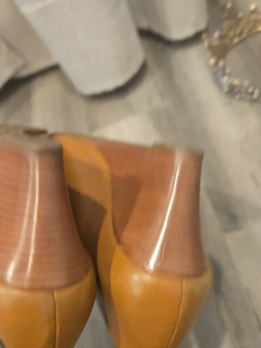 Tory Burch Cognac Leather Logo Wedge Pumps